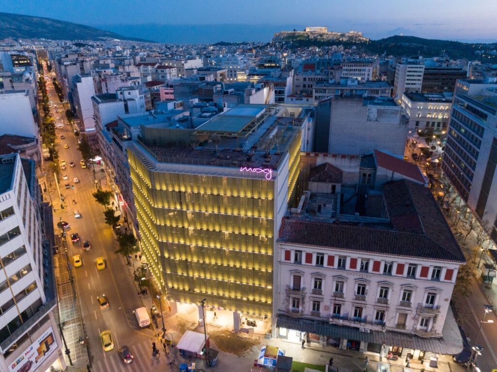 air photo of moxy hotel in omonoia athens